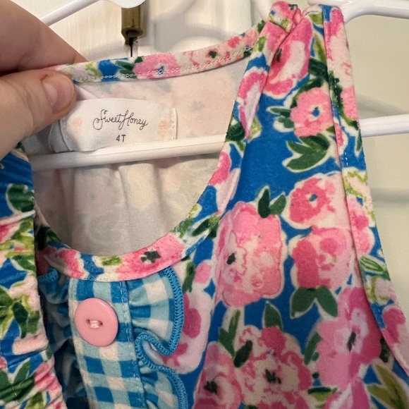 SweetHoney Blue and Pink Floral Kids Dress - Picture 2 of 3